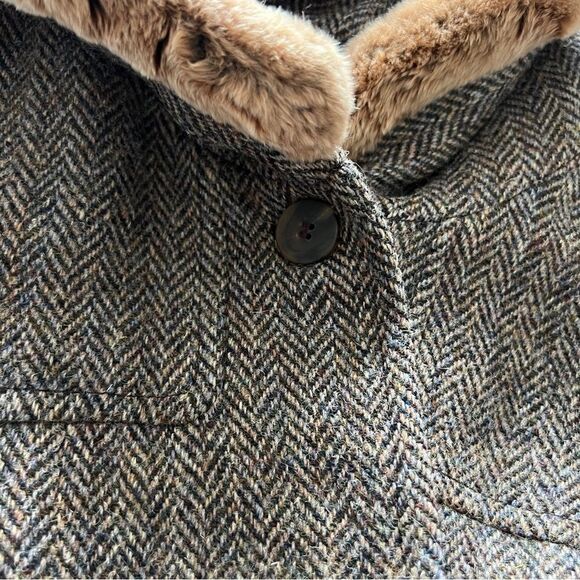 COLE HAAN Country Elegant Hooded Coat Brown Grey Color Button Down Size M - Picture 6 of 8